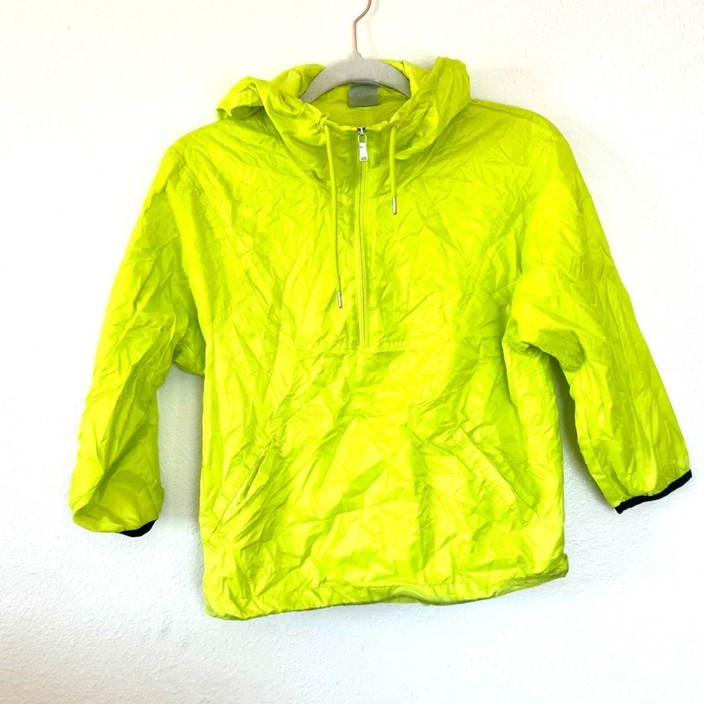 Nike Neon Green Yellow Packable Hooded Windbreaker Crop Jacket Semi Sheer S - Picture 1 of 8